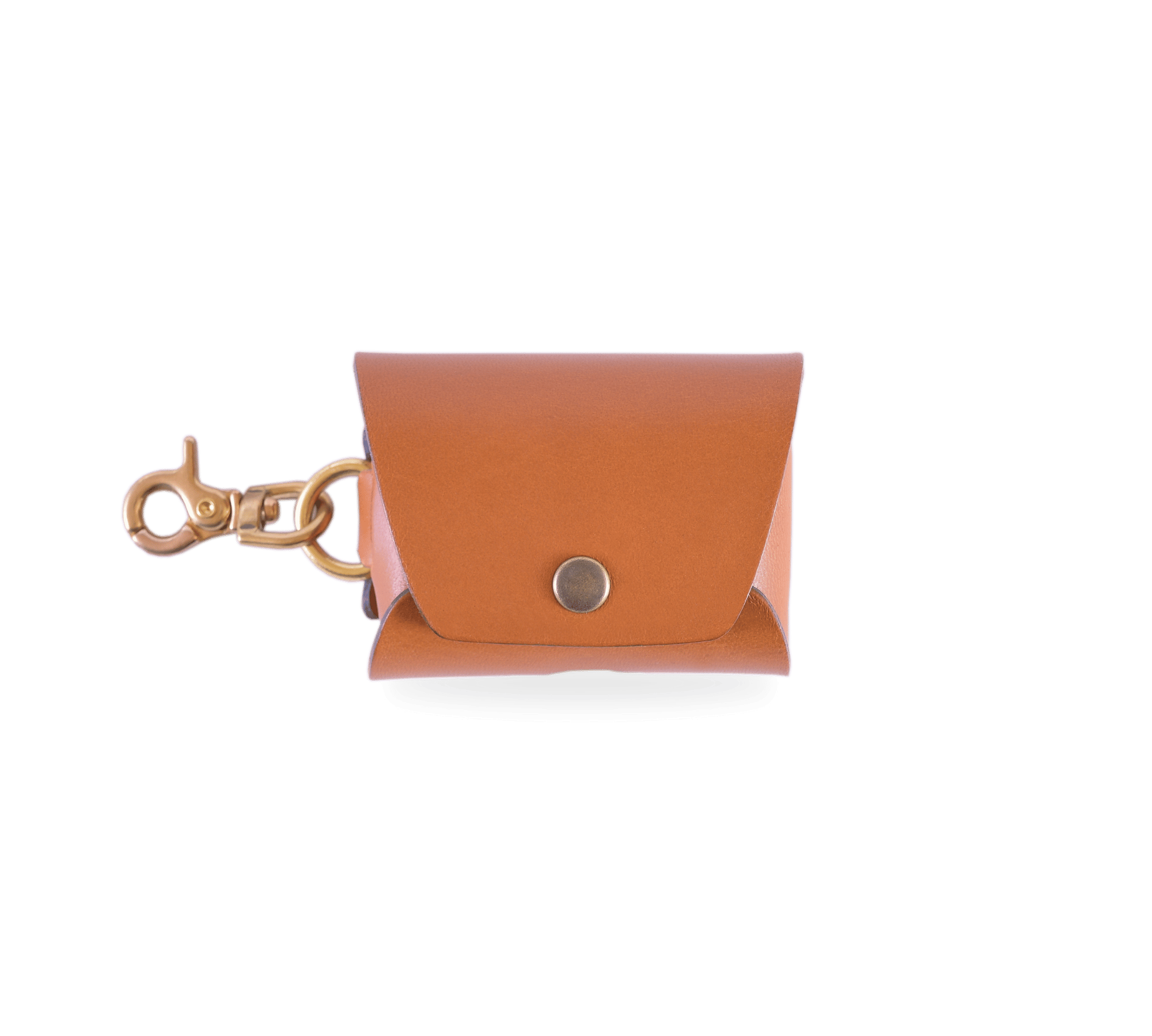 Case for Airpods in cognac leather with messing clip, models for AirPods Pro 2, AirPods Pro 3 and AirPods 4.