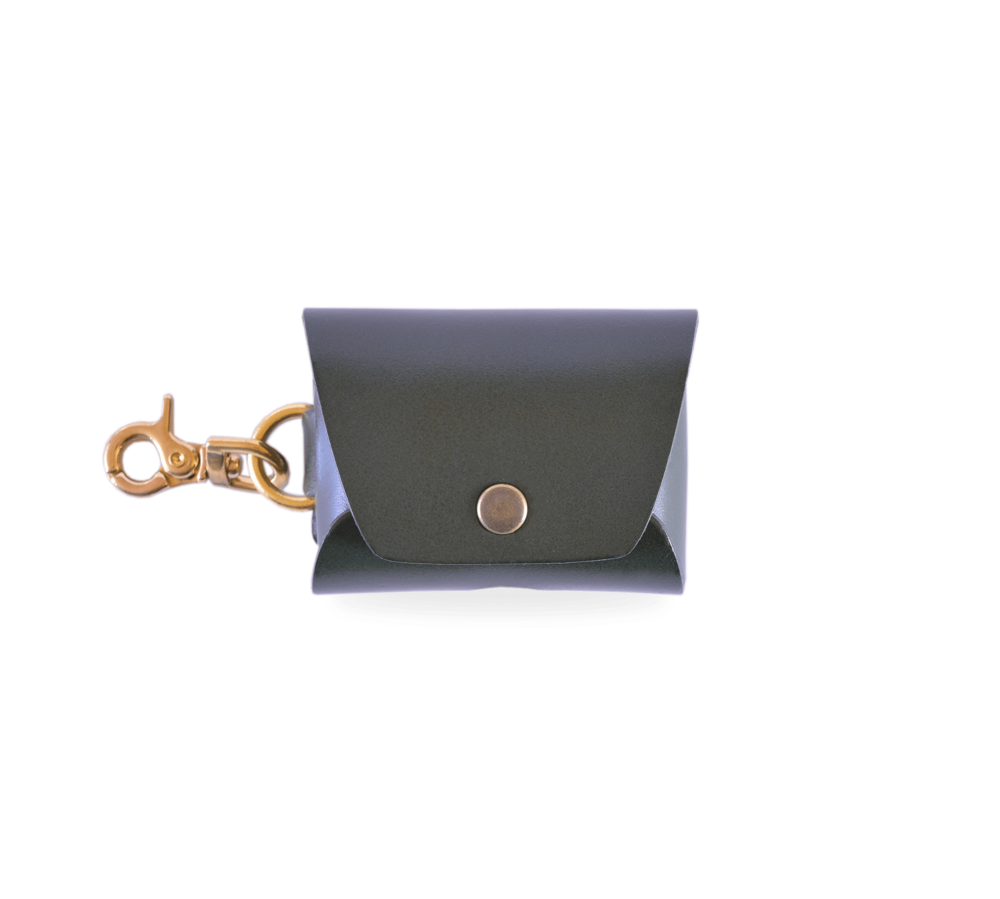 Case for AirPods in dark green full-grain leather with messing clip, fits for AirPods Pro 2, AirPods Pro 3 and AirPods 4. Personalisation with Monogram.
