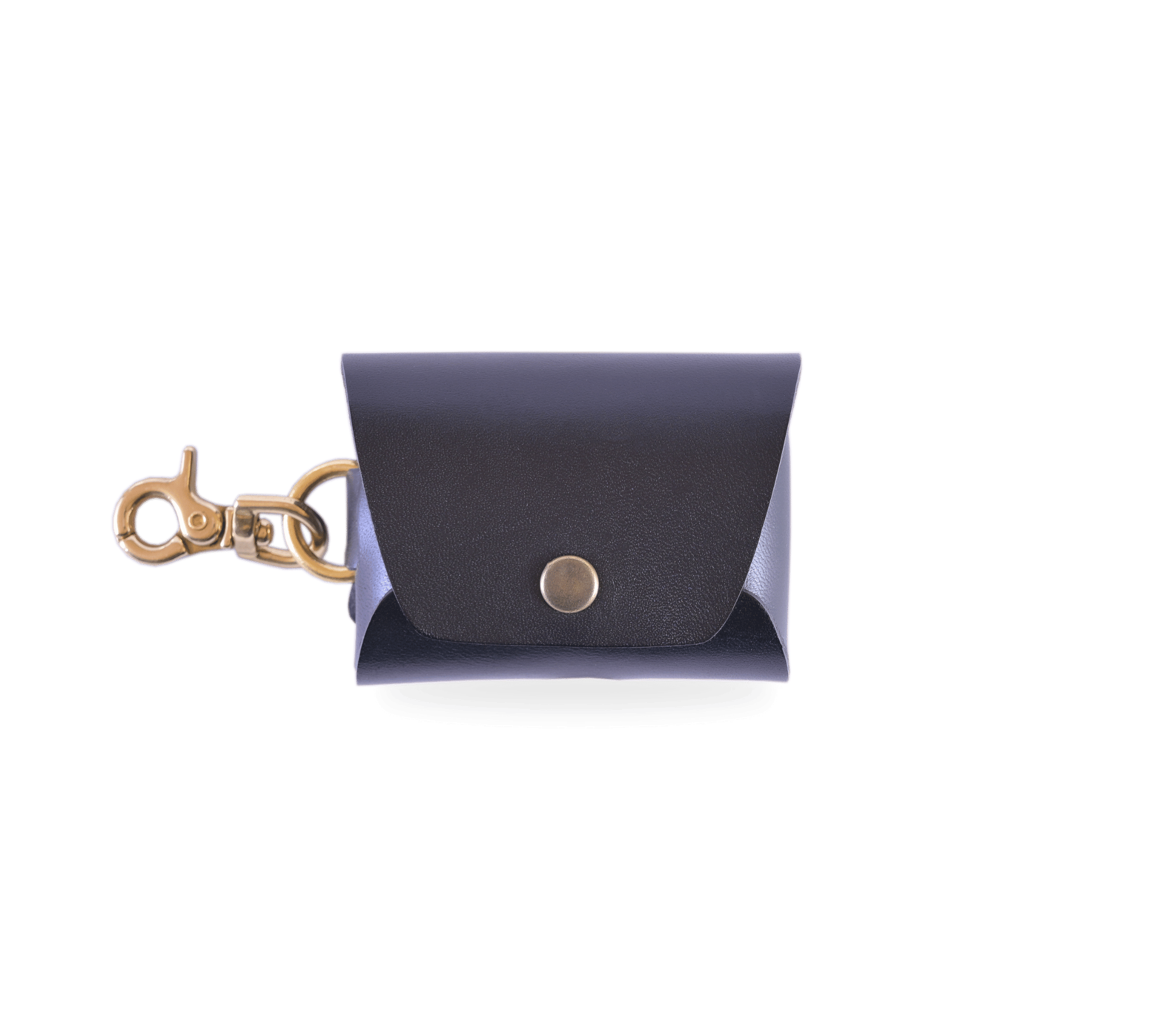 Leather Case for Airpods in black with messing clip, models for AirPods Pro 2, AirPods Pro 3 and AirPods 4.